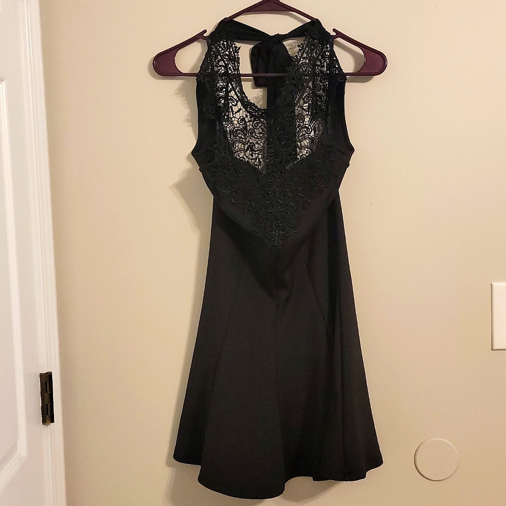 Black lace front cocktail dress by Forever 21